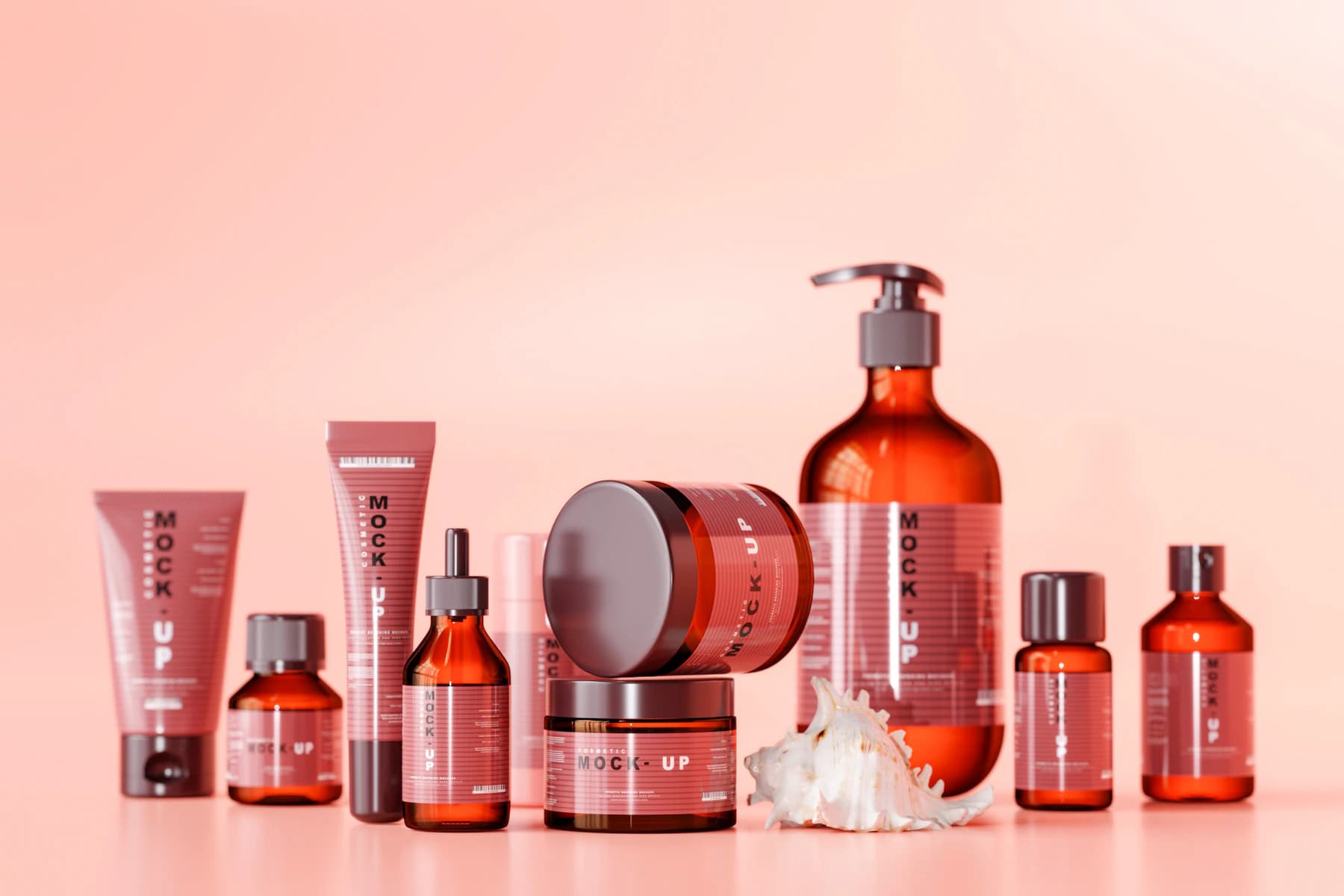 Editorial amber skincare bottles used as sample face oil imagery